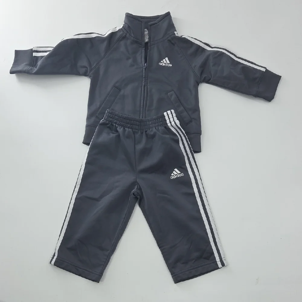 Adidas Kids Tracksuit - Dark Gray with White Stripes